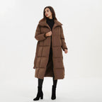 Women's Quilted Puffer Coat with Tie Belt Mid-Length 8