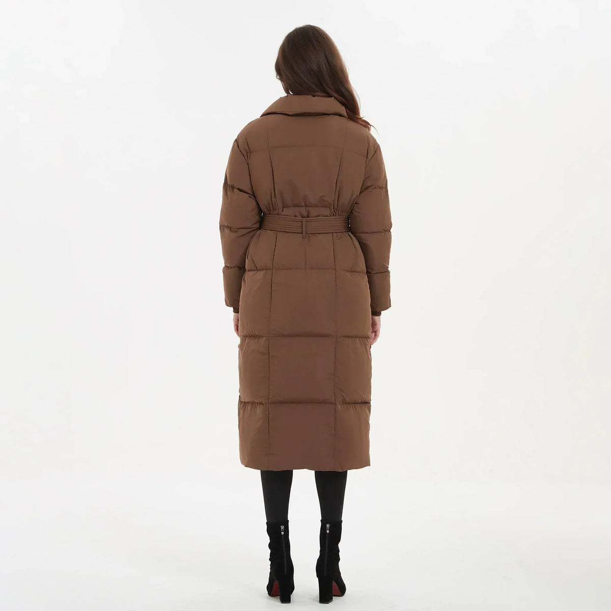 Women's Quilted Puffer Coat with Tie Belt Mid-Length 9
