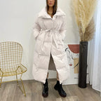 Women's Quilted Puffer Coat with Tie Belt Mid-Length 4