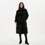 Women's Quilted Puffer Coat with Tie Belt Mid-Length 1