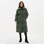 Women's Quilted Puffer Coat with Tie Belt Mid-Length 3