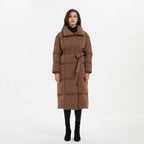 Women's Quilted Puffer Coat with Tie Belt Mid-Length 2