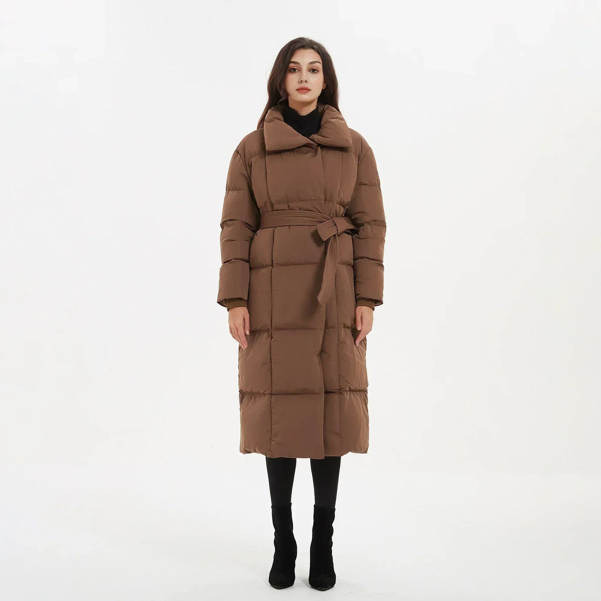 Women's Quilted Puffer Coat with Tie Belt Mid-Length 2