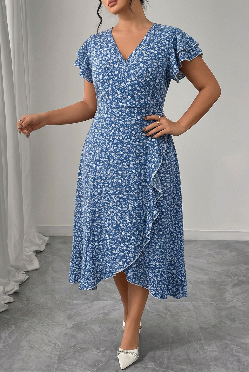Maribel | Elegant Floral Ruffle Wrap Dress 1