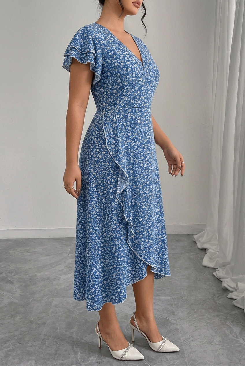 Maribel | Elegant Floral Ruffle Wrap Dress 2