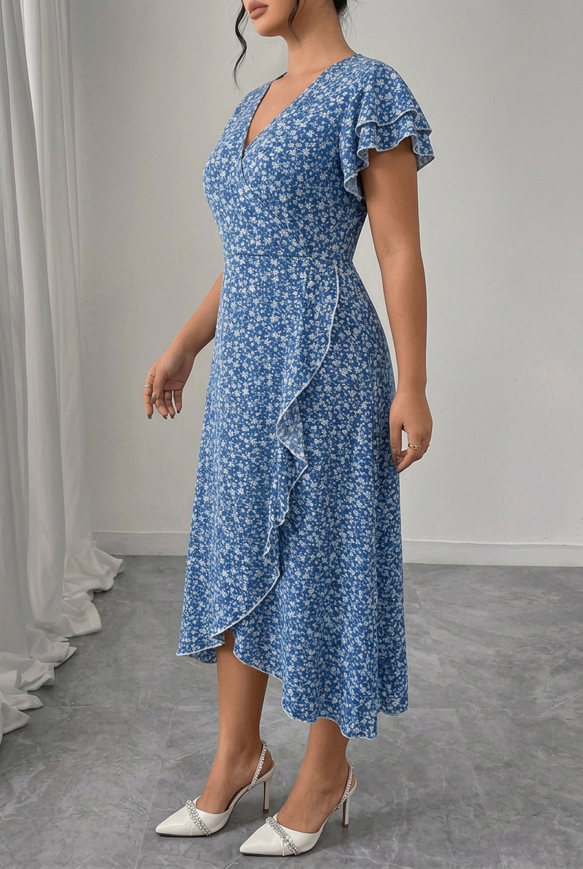Maribel | Elegant Floral Ruffle Wrap Dress 4