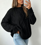 Women's Oversized Cable-Knit Sweater with Crew Neck 3