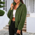 Women's Teddy Zip Jacket with High Collar and Relaxed Fit 7