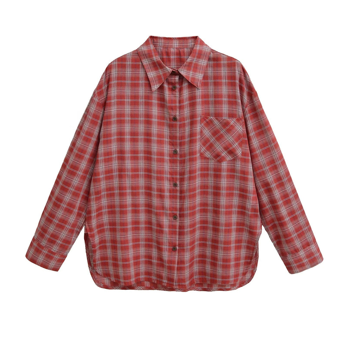 Women's Plaid Flannel Shirt Button-Front with Chest Pocket 1