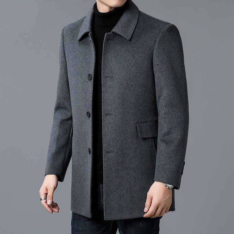 Men's Button-Front Overcoat with Notched Collar 4