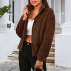 Women's Teddy Zip Jacket with High Collar and Relaxed Fit 5