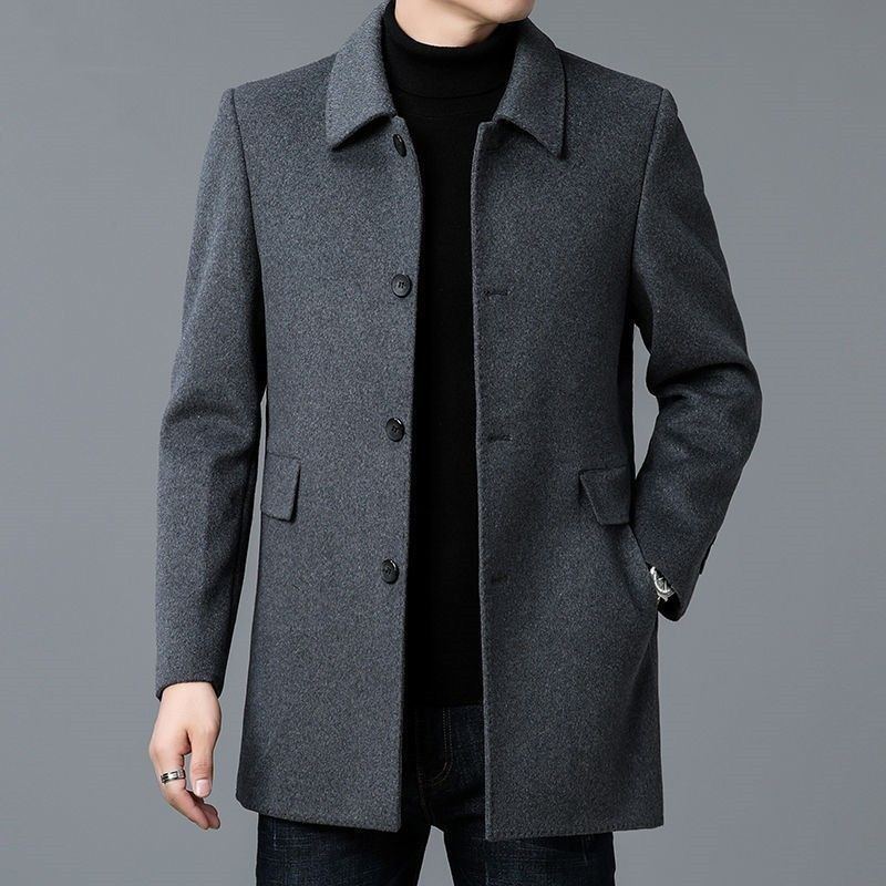 Men's Button-Front Overcoat with Notched Collar 3