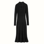 Women's Ribbed Knit Midi Dress with High Neck and Button Details 6