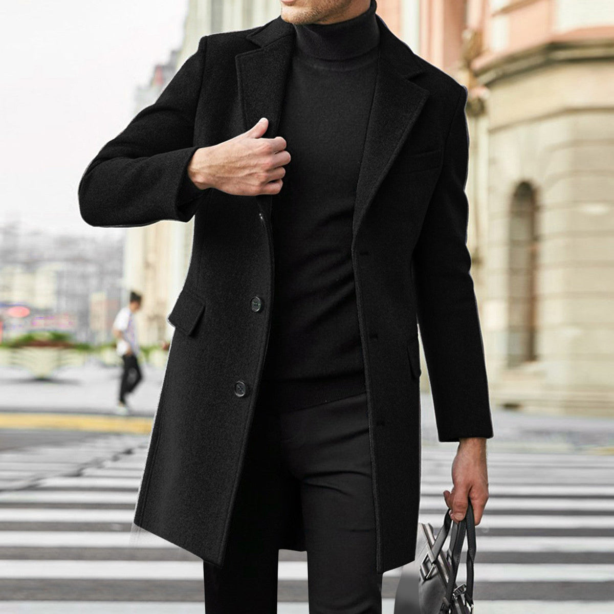 Men's Notch-Collar Tailored Overcoat with Flap Pockets 2