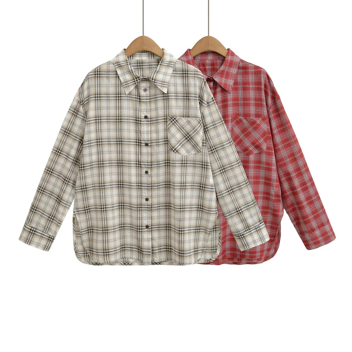 Women's Plaid Flannel Shirt Button-Front with Chest Pocket 3