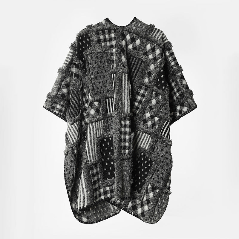 Women's Patchwork Kimono Cape Oversize Open Front 3
