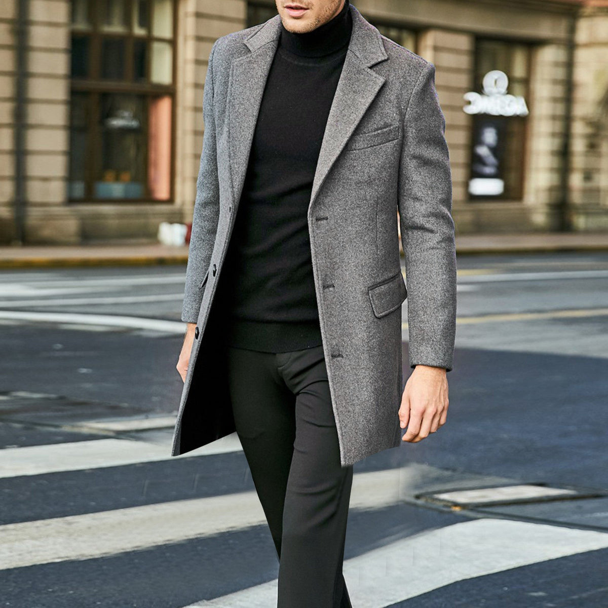 Men's Notch-Collar Tailored Overcoat with Flap Pockets 3