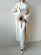 Women's Long Open-Front Coat with Faux Fur Cuffs 1