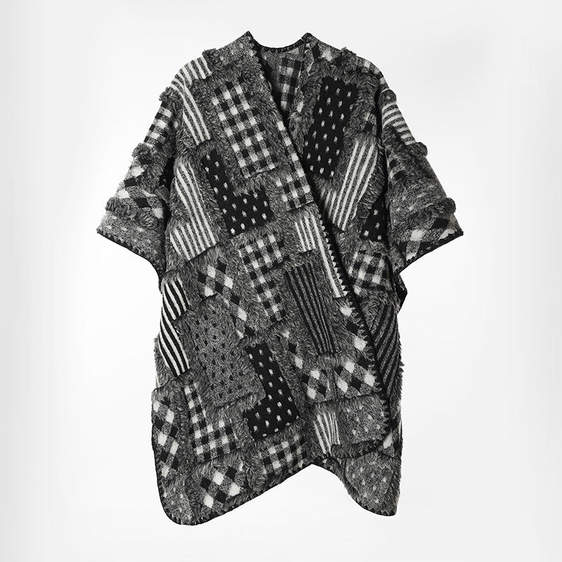 Women's Patchwork Kimono Cape Oversize Open Front 4