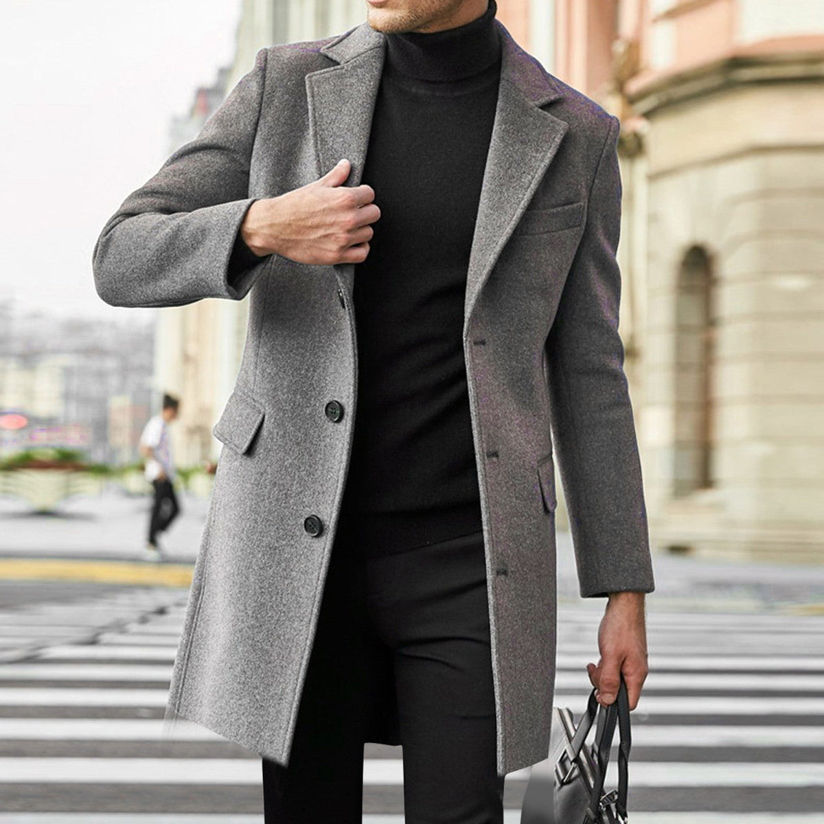 Men's Notch-Collar Tailored Overcoat with Flap Pockets 1