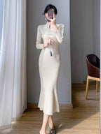 Women's Ribbed Knit Midi Dress with High Neck and Button Details 3