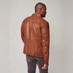 Men's Moto Jacket Stand Collar Zip Front with Side Pockets 4