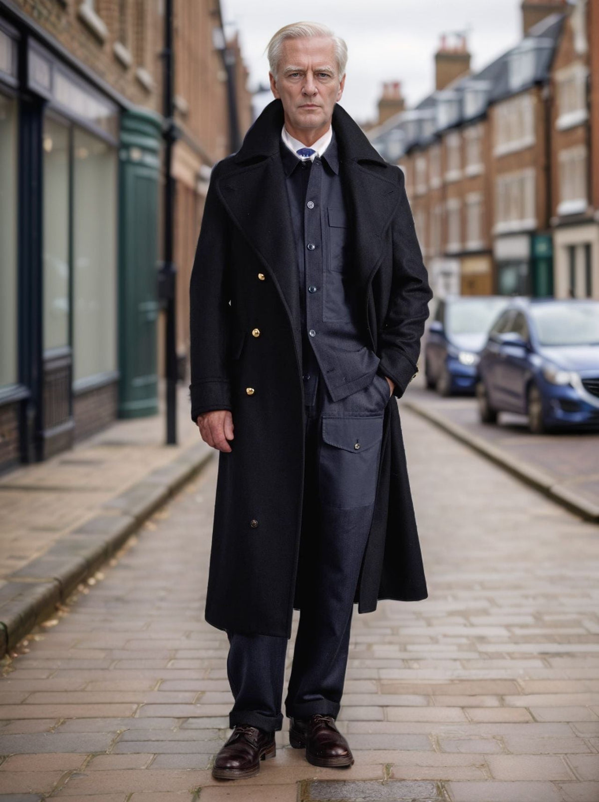 Men's Double-Breasted Long Overcoat Wide Collar 2