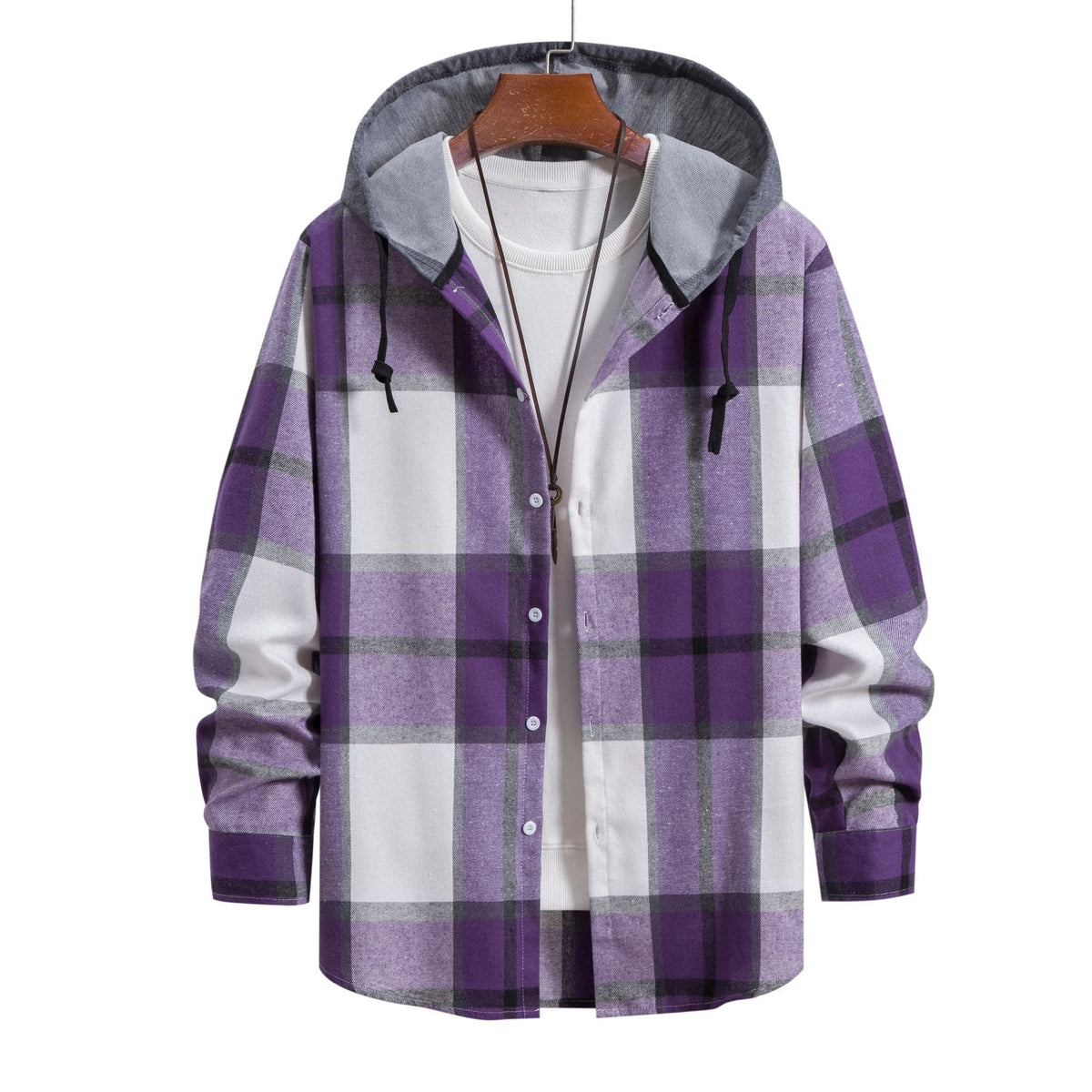 Men's Hooded Flannel Shirt with Button Front 1