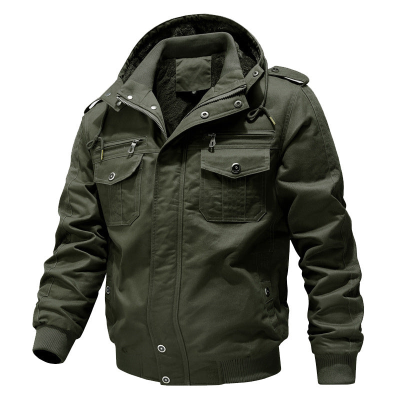 Men's Hooded Field Jacket with Sherpa Lining and Cargo Pockets 1