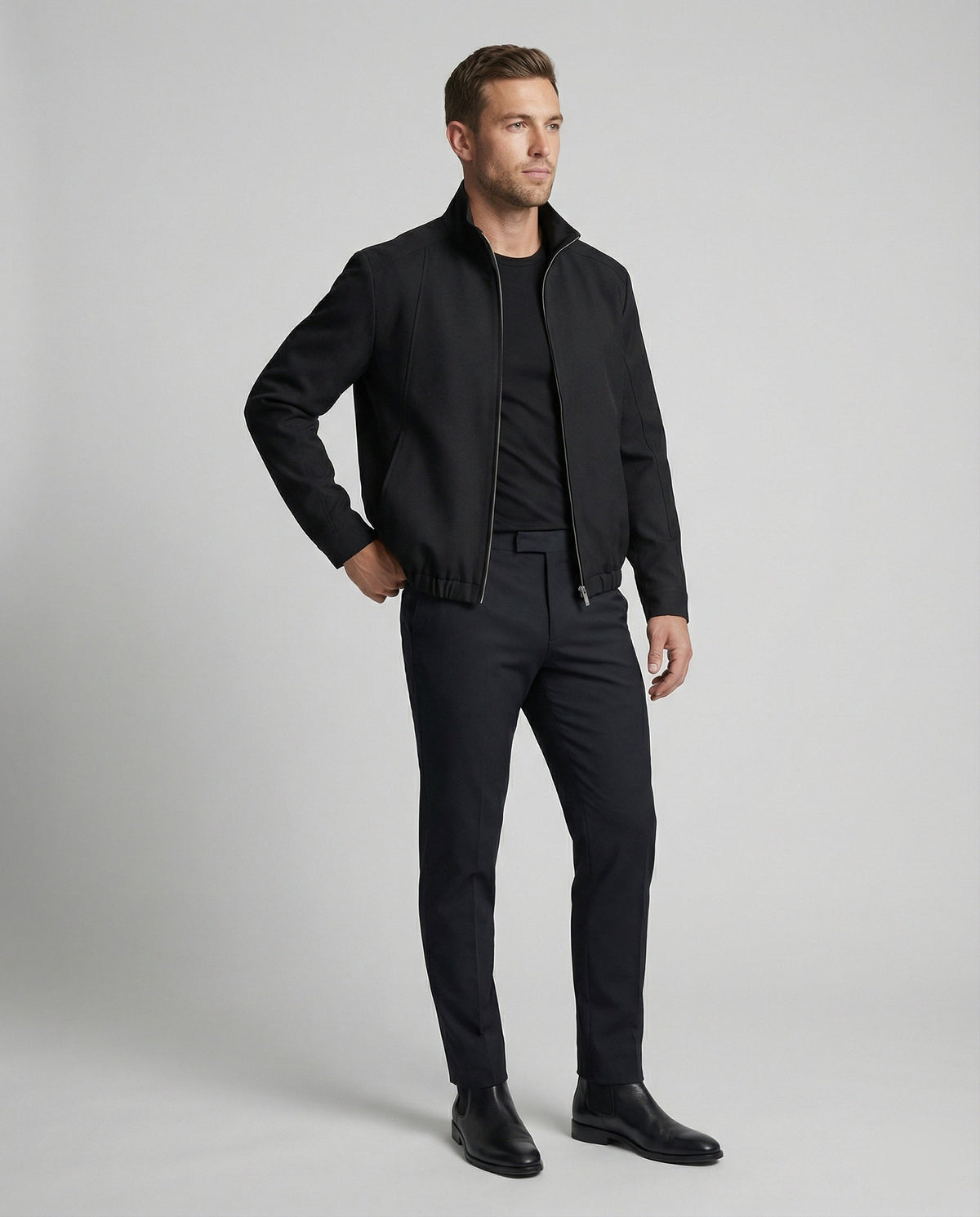 Men's Harrington Jacket with Stand Collar and Zip Front 3