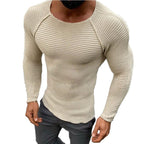 Men's Long Sleeve Ribbed Crew Neck Shirt Slim Fit 1