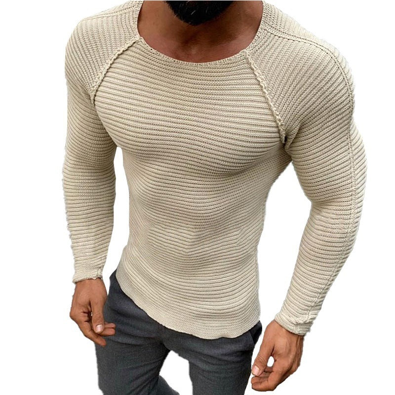 Men's Long Sleeve Ribbed Crew Neck Shirt Slim Fit 1
