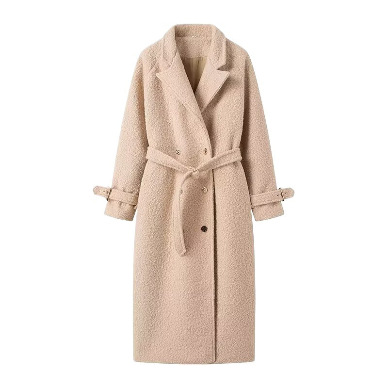 Women's Belted Coat Double-Breasted Long Teddy Coat 6