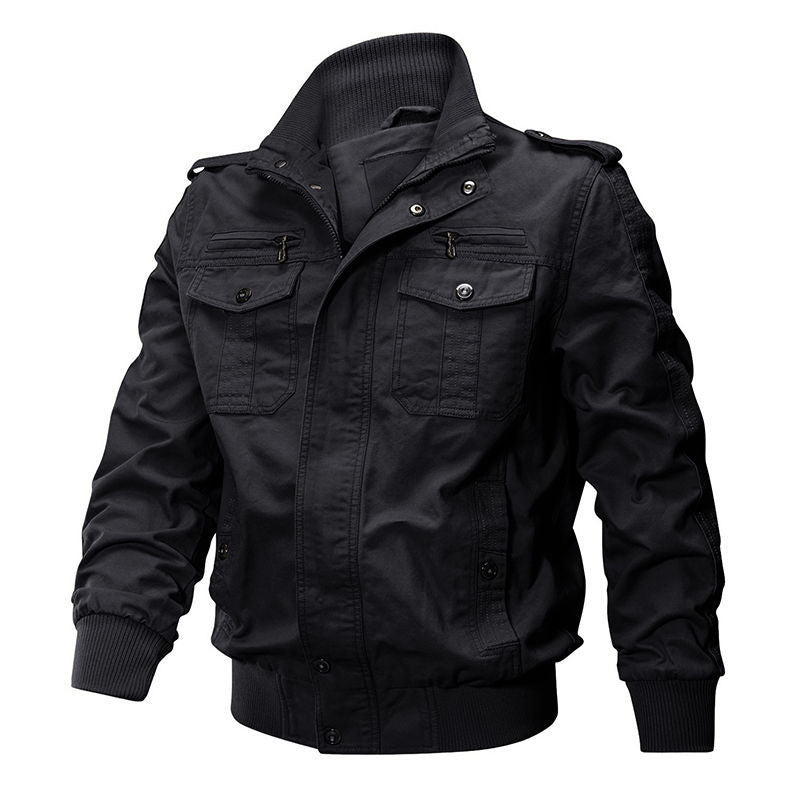 Men's Canvas Field Jacket with Stand Collar Zipper Front 2