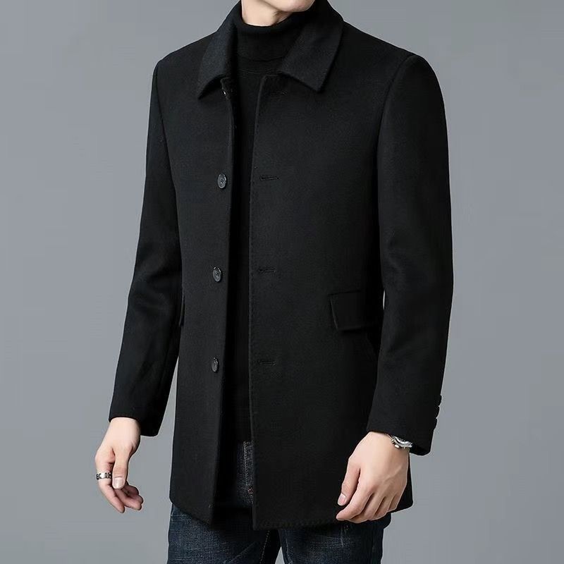 Men's Button-Front Overcoat with Notched Collar 2