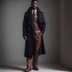 Men's Double-Breasted Long Overcoat Wide Collar 5