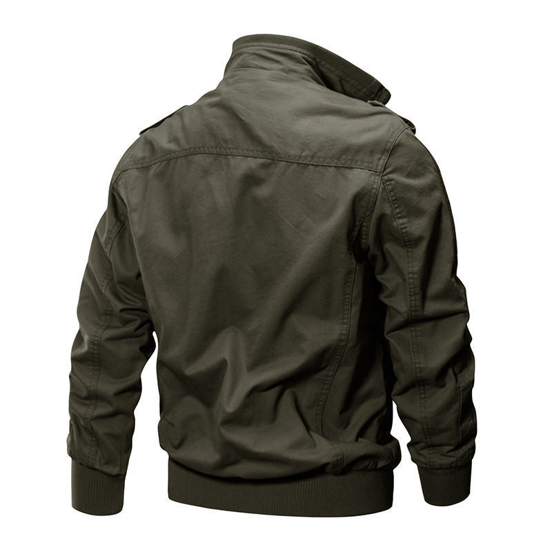 Men's Canvas Field Jacket with Stand Collar Zipper Front 7