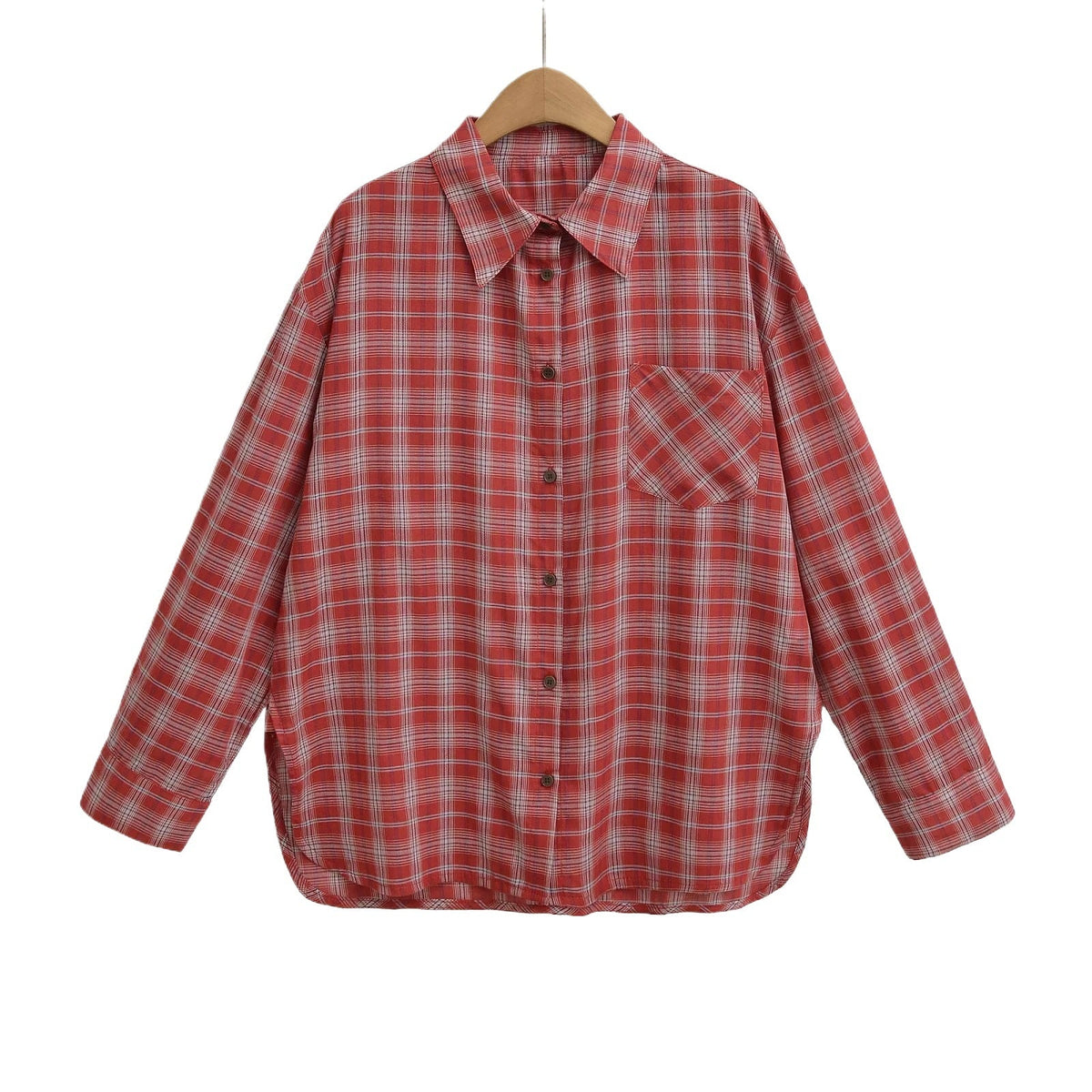 Women's Plaid Flannel Shirt Button-Front with Chest Pocket 7