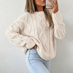 Women's Oversized Cable-Knit Sweater with Crew Neck 1