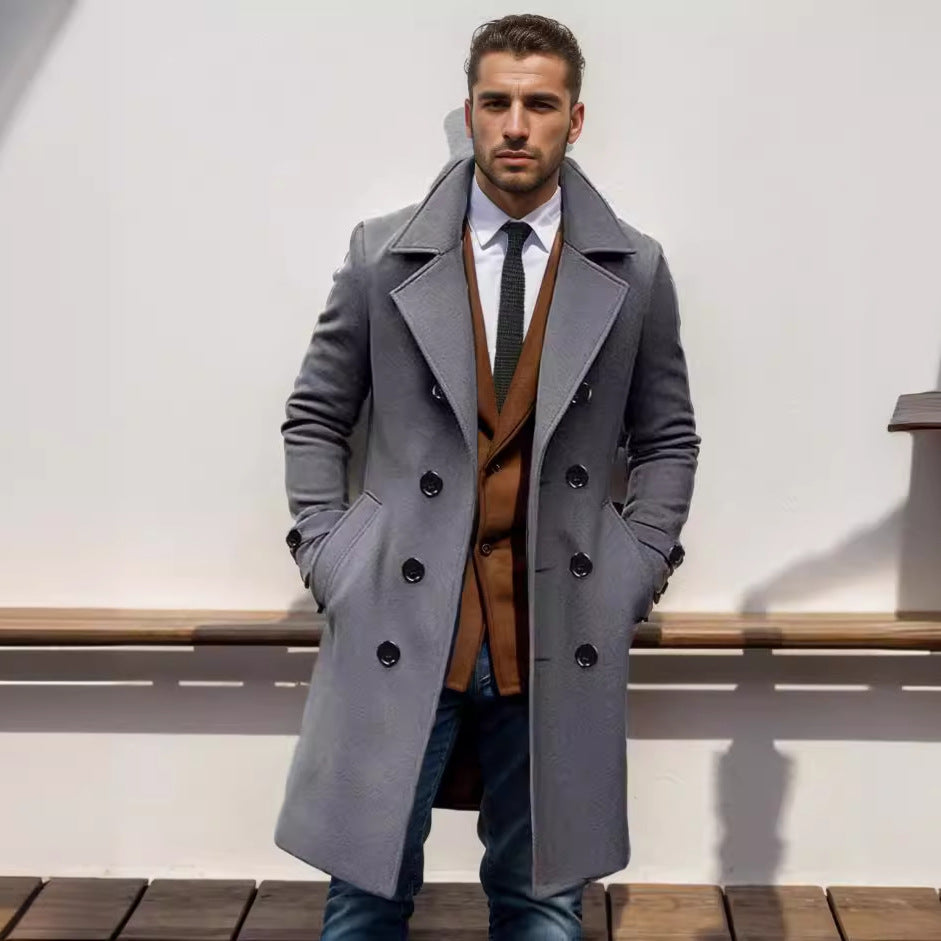 Men's Double-Breasted Trench Coat Notch Collar 7