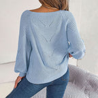 Women's Open-Knit Pullover Sweater with Balloon Sleeves 4