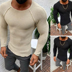 Men's Long Sleeve Ribbed Crew Neck Shirt Slim Fit 3