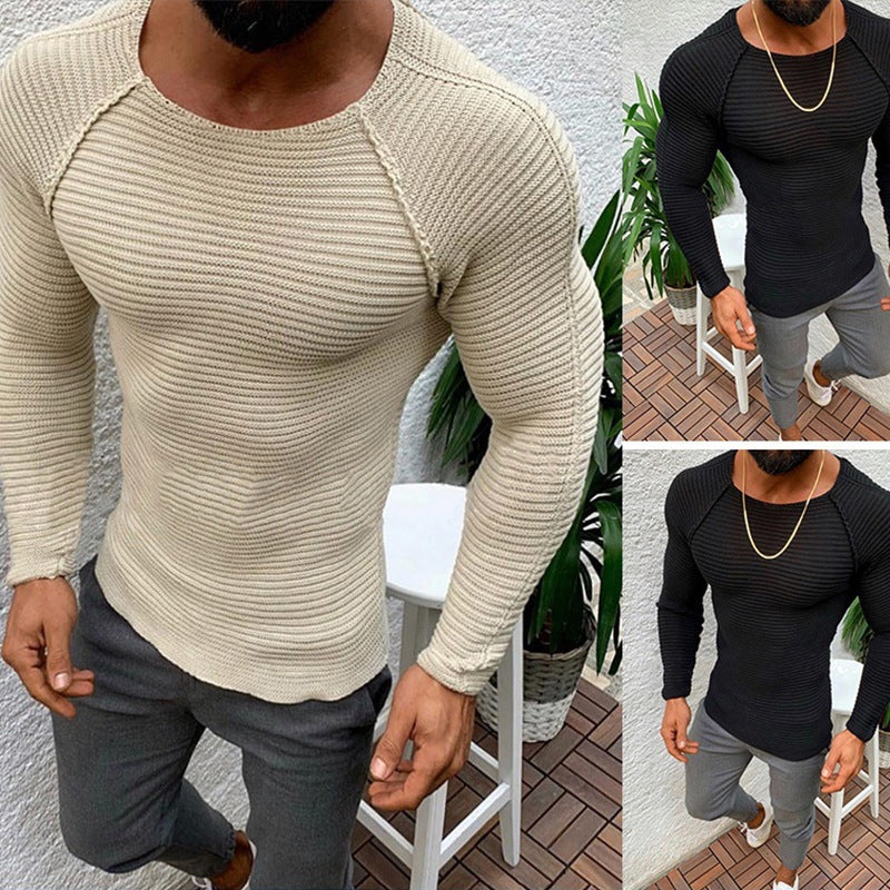 Men's Long Sleeve Ribbed Crew Neck Shirt Slim Fit 3