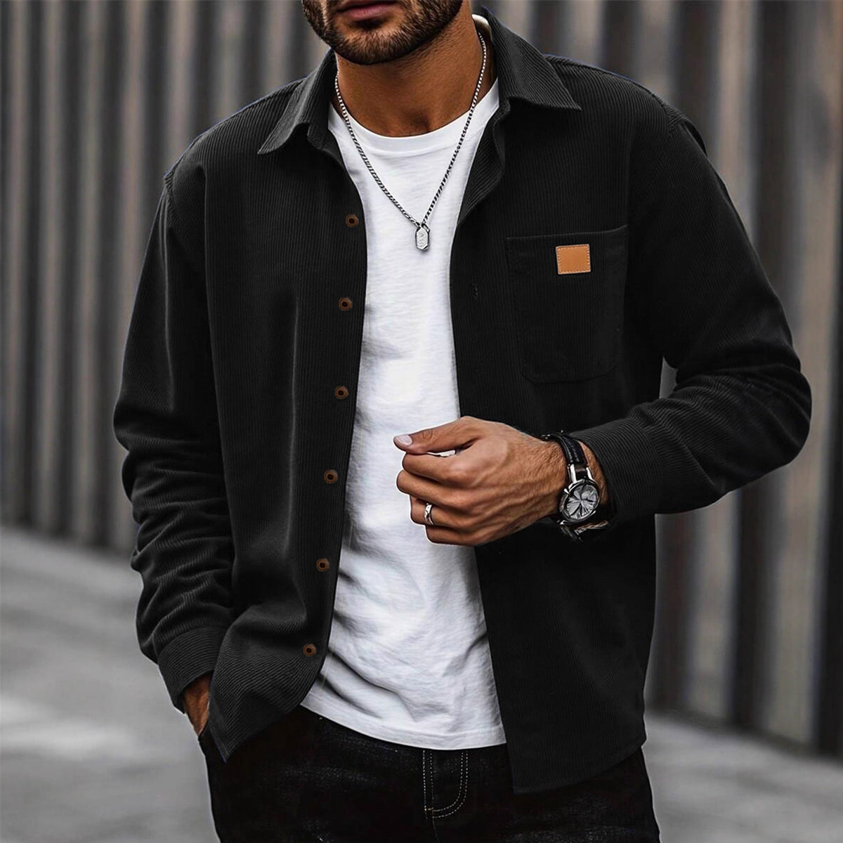 Men's Corduroy Shirt Jacket with Button Front Chest Pocket 3