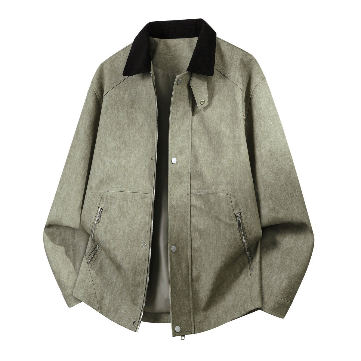 Men's Oversized Harrington Jacket Cord Collar Snap Front 2