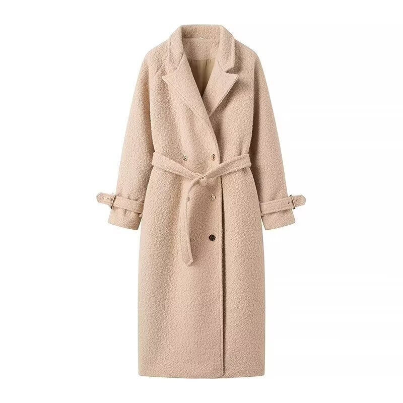 Women's Belted Coat Double-Breasted Long Teddy Coat 1