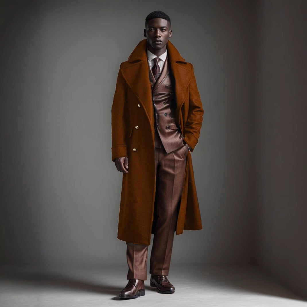 Men's Double-Breasted Long Overcoat Wide Collar 3