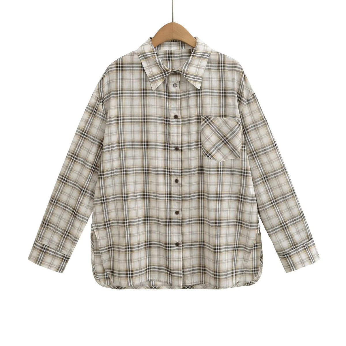 Women's Plaid Flannel Shirt Button-Front with Chest Pocket 6