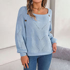Women's Open-Knit Pullover Sweater with Balloon Sleeves 5