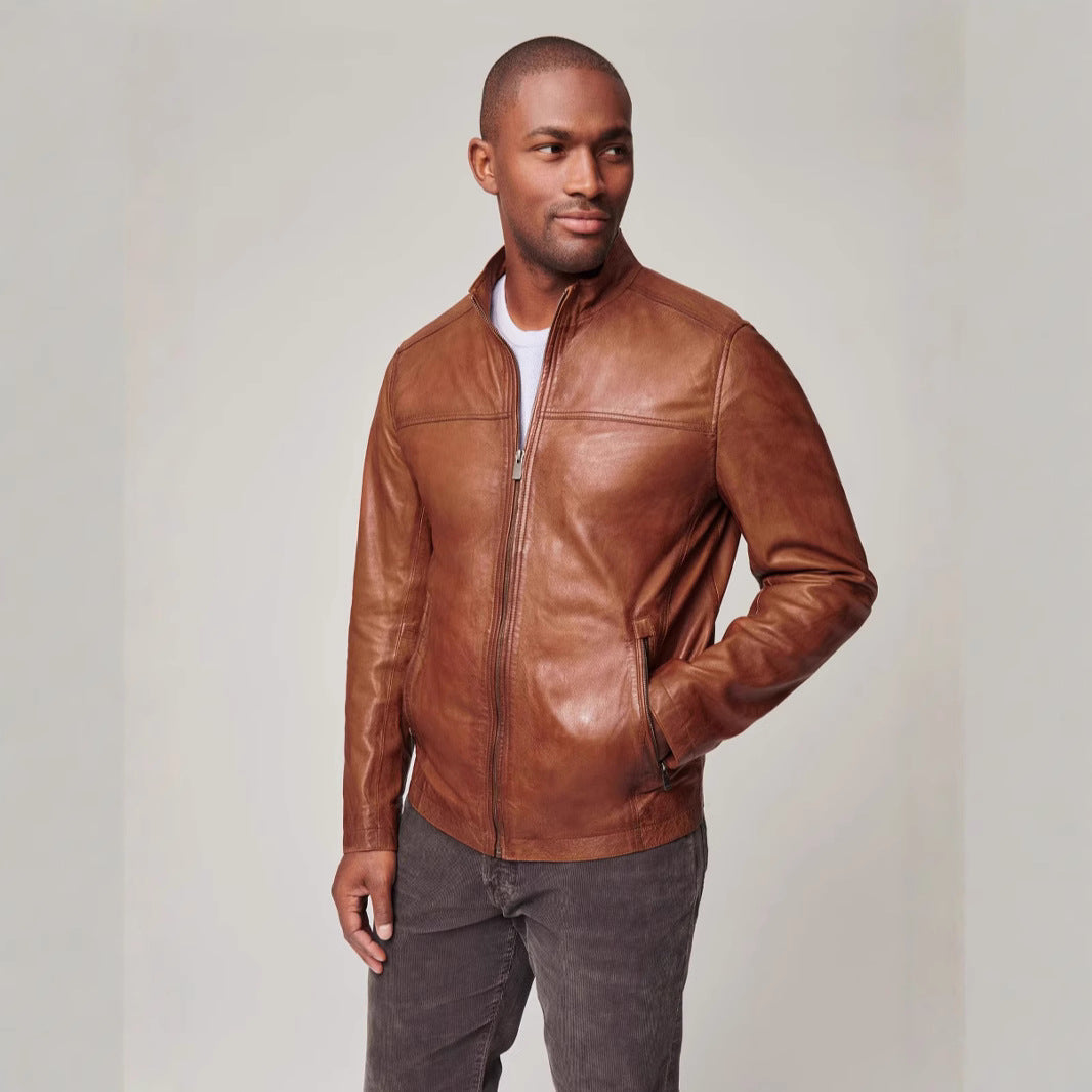 Men's Moto Jacket Stand Collar Zip Front with Side Pockets 3